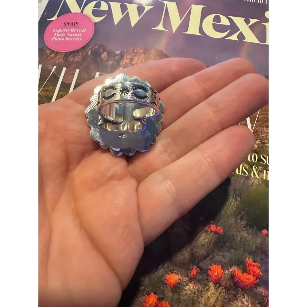 Handmade Sterling Silver Sonoran Mountain Turquoise Adjustable FLOWER Ring Sign - Picture 3 of 4